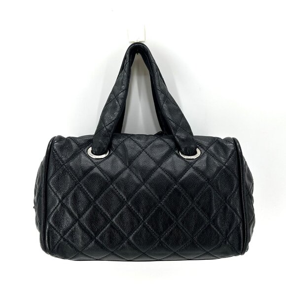 Authentic CHANEL CC Logo Caviar Quilted Duffle Travel Bag Boston Bag Bowler - Picture 2 of 12